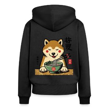 Shiba Dog Ramen Noodles Ukiyo-E Style Kawaii - Women's Premium Organic Zip Hoodie - black - Back - Julia (174cm)