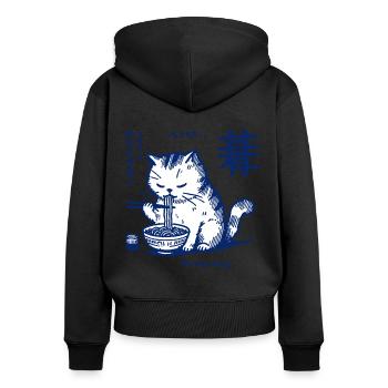 Nouilles Ramen Drôle Chats Kawaii Rétro Japon - Sweat à capuche zippé Premium bio Femme - noir - Dos - Julia (174cm)