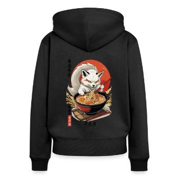 Kitsune Ramen Noodles Kawaii Japan Retro - Women's Premium Organic Zip Hoodie - black - Back - Julia (174cm)
