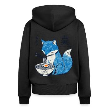 Kitsune Ramen Fox Kawaii Japan Streetwear - Women's Premium Organic Zip Hoodie - black - Back - Julia (174cm)