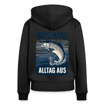 Angeln Angler Fischer Fischen Angel Spruch - Frauen Premium Bio Zip Hoodie - Schwarz - Hinten - Julia (174cm)