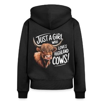 Just a Girl Who Loves Highland Cows - Frauen Premium Bio Zip Hoodie - Schwarz - Hinten - Julia (174cm)