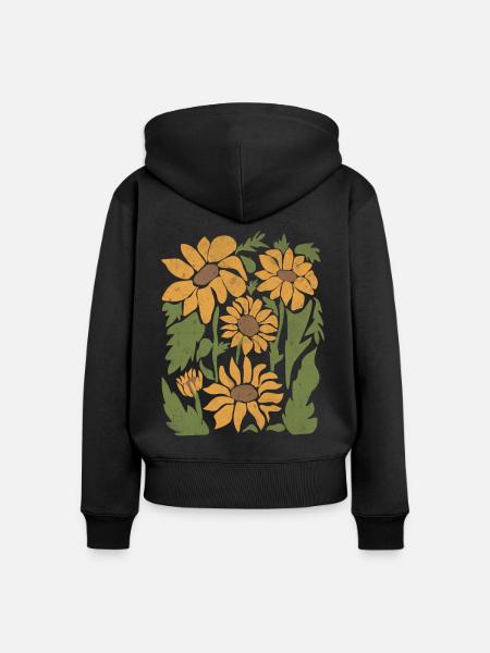 Boho Sonnenblume Wildblumen - Frauen Premium Bio Zip Hoodie - Schwarz