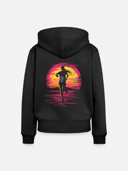 Läufermädchen Retrowave - Frauen Premium Bio Zip Hoodie - Schwarz
