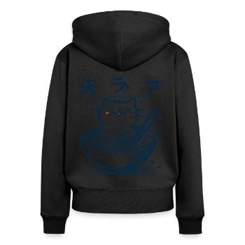 Kawaii Ramen Katze Streetwear Japanische Nudeln - Frauen Premium Bio Zip Hoodie - Schwarz - Hinten - Julia (174cm)