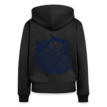 Kawaii Cat Ramen Noodles Japanese Streetwear - Women's Premium Organic Zip Hoodie - black - Back - Julia (174cm)