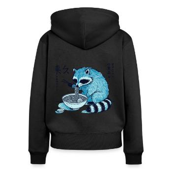 Le raton laveur aime les nouilles ramen dans un style rétro - Sweat à capuche zippé Premium bio Femme - noir - Dos - Julia (174cm)