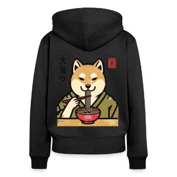 Ramen Noodles Streetwear Japonais Ukiyo-E - Sweat à capuche zippé Premium bio Femme - noir - Dos - Julia (174cm)