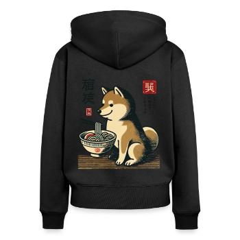 Ramen Nudeln Streetwear Ukiyo-E Anime Hund - Frauen Premium Bio Zip Hoodie - Schwarz - Hinten - Julia (174cm)