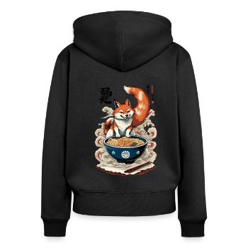 Kitsune Fuchs Ramen Retro Ukiyo-e Japan Kawaii - Frauen Premium Bio Zip Hoodie - Schwarz - Hinten - Julia (174cm)