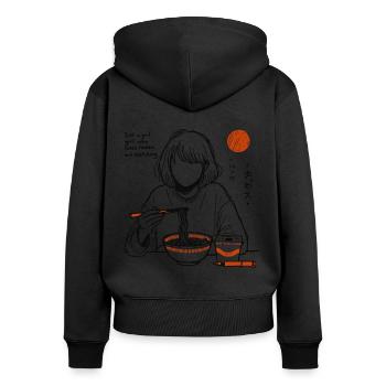 Mädchen liebt Ramen Nudeln und Zeichnen - Frauen Premium Bio Zip Hoodie - Schwarz - Hinten - Julia (174cm)