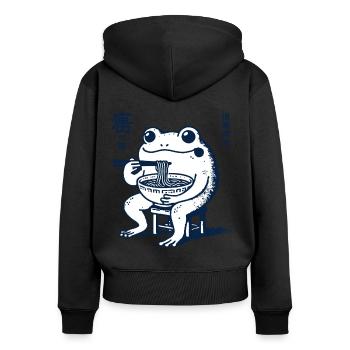 Funny Ramen Frog Ukiyo-E Kawaii Retro Aesthetic - Women's Premium Organic Zip Hoodie - black - Back - Julia (174cm)