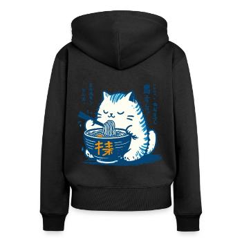 Kawaii Katzen Ramen Nudeln Japan Retro Ukiyo-E - Frauen Premium Bio Zip Hoodie - Schwarz - Hinten - Julia (174cm)