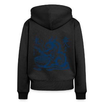 Lustiger Ukiyo-E Ramen Drache Streetwear Retro - Frauen Premium Bio Zip Hoodie - Schwarz - Hinten - Julia (174cm)