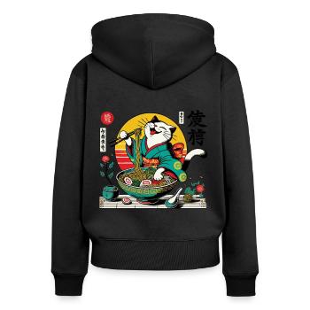 Japanese Retro Ukiyo-E Ramen Noodles Streetwear - Women's Premium Organic Zip Hoodie - black - Back - Julia (174cm)