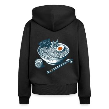 Ukiyo-E Ramen Noodles Retro Anime Japan Streetwear - Women's Premium Organic Zip Hoodie - black - Back - Julia (174cm)