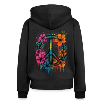 Peace Sign Love Peace Hippie 70s 60s - Women's Premium Organic Zip Hoodie - black - Back - Julia (174cm)