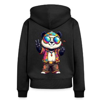 Hippie 70s 1970s 60s Party Panda - Women's Premium Organic Zip Hoodie - black - Back - Julia (174cm)