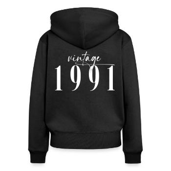Vintage 1991 Elegant Minimalist Birthday - Women's Premium Organic Zip Hoodie - black - Back - Julia (174cm)