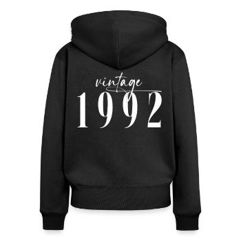 Vintage 1992 Elegant Minimalist Birthday - Women's Premium Organic Zip Hoodie - black - Back - Julia (174cm)