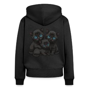 Yeux bleus Trois chats - Sweat à capuche zippé Premium bio Femme - noir - Dos - Julia (174cm)