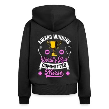 Infirmière dévouée drôle primée - Sweat à capuche zippé Premium bio Femme - noir - Dos - Julia (174cm)