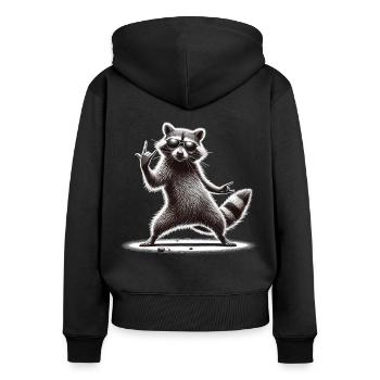 Rock-Waschbär – Metal und Coolness - Frauen Premium Bio Zip Hoodie - Schwarz - Hinten - Julia (174cm)