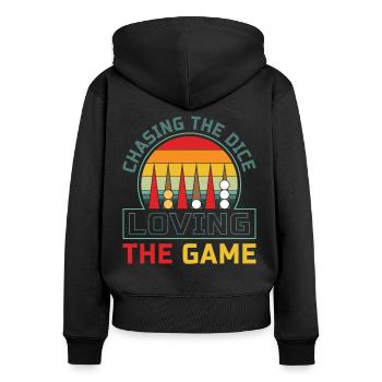 Backgammon Spiel - Frauen Premium Bio Zip Hoodie - Schwarz - Hinten - Julia (174cm)
