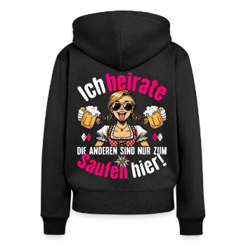 JGA Braut T-Shirt Junggesellenabschied Frauen JGA - Frauen Premium Bio Zip Hoodie - Schwarz - Hinten - Julia (174cm)