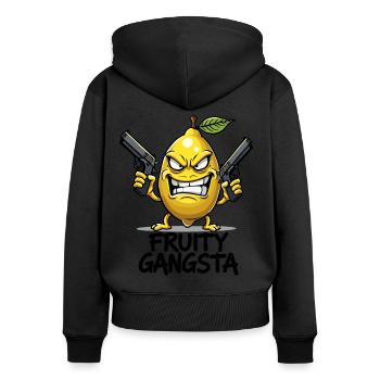 Gangsta fruité – Gangster au citron drôle - Sweat à capuche zippé Premium bio Femme - noir - Dos - Julia (174cm)