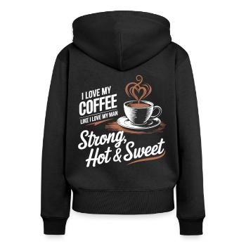 Coffee Love : Chaud, Fort & Doux - Chemise Barista - Sweat à capuche zippé Premium bio Femme - noir - Dos - Julia (174cm)