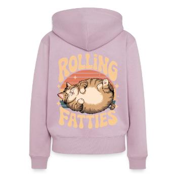 Rolling Fatty Katze Tier Lustige Katze - Frauen Premium Bio Zip Hoodie - Altrosa - Hinten - Julia (174cm)