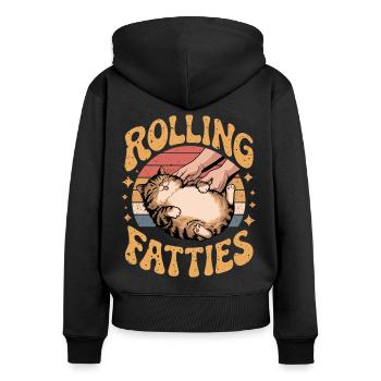Rolling Fatty Katze Tier Lustige Katze - Frauen Premium Bio Zip Hoodie - Schwarz - Hinten - Julia (174cm)