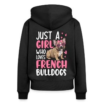 Juste une fille qui aime les bouledogues français - Sweat à capuche zippé Premium bio Femme - noir - Dos - Julia (174cm)