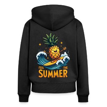 Ananas Surfer Surfen Feel the Summer - Frauen Premium Bio Zip Hoodie - Schwarz - Hinten - Julia (174cm)
