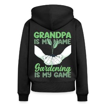 Amoureux des plantes Jardinage Papi - Sweat à capuche zippé Premium bio Femme - noir - Dos - Julia (174cm)