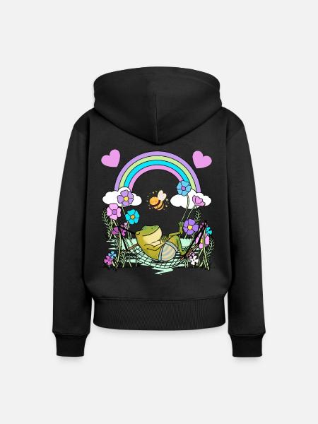 Frosch Frösche Kinder Kind - Frauen Premium Bio Zip Hoodie - Schwarz