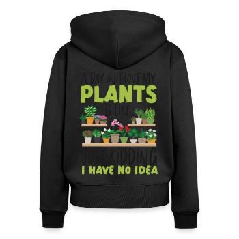 Amateur de plantes jardiner une journée - Sweat à capuche zippé Premium bio Femme - noir - Dos - Julia (174cm)