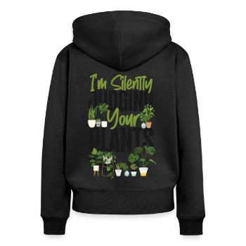 Amateur de plantes Jardinage Je suis silencieux - Sweat à capuche zippé Premium bio Femme - noir - Dos - Julia (174cm)