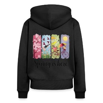 Magie printanière – Fleurs, cyclisme et nature - Sweat à capuche zippé Premium bio Femme - noir - Dos - Julia (174cm)