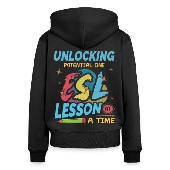 ESL-Lehrer ESL Unterricht - Frauen Premium Bio Zip Hoodie - Schwarz - Hinten - Julia (174cm)