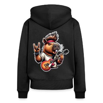 Capybara Rock and Roll Gitarrist - Frauen Premium Bio Zip Hoodie - Schwarz - Hinten - Julia (174cm)