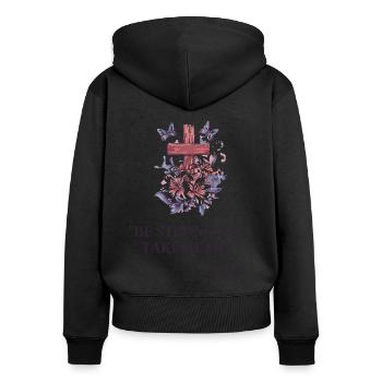 Jesus Cross & Psalm 31:24: Strength in Faith - Women's Premium Organic Zip Hoodie - black - Back - Julia (174cm)