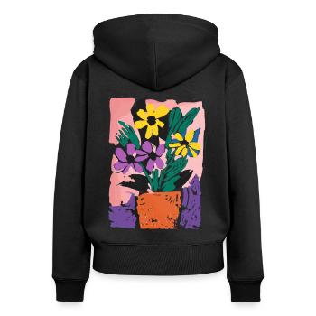 Arrangement floral rétro : inspiré de Matisse - Sweat à capuche zippé Premium bio Femme - noir - Dos - Julia (174cm)