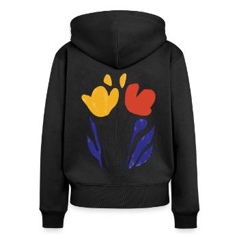Fleurs abstraites : jeux de couleurs à la Matisse - Sweat à capuche zippé Premium bio Femme - noir - Dos - Julia (174cm)