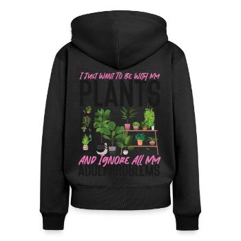 Plant Lover Gardening I Just Want - Frauen Premium Bio Zip Hoodie - Schwarz - Hinten - Julia (174cm)