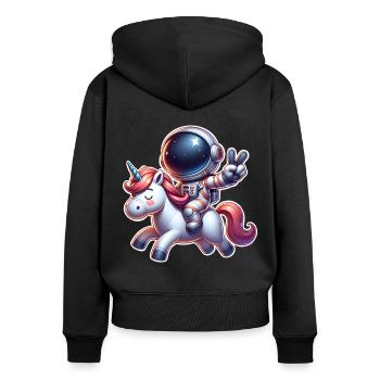 Licorne astronaute - Sweat à capuche zippé Premium bio Femme - noir - Dos - Julia (174cm)