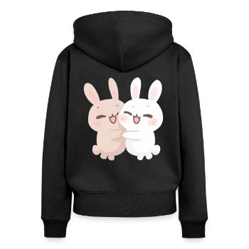Hasen Freunde: Niedliches Design für Tierfans - Frauen Premium Bio Zip Hoodie - Schwarz - Hinten - Julia (174cm)