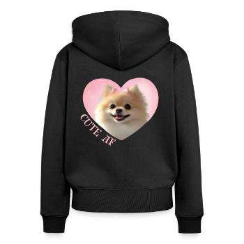 Pomeranian with saying: Cute for dog fans - Women's Premium Organic Zip Hoodie - black - Back - Julia (174cm)