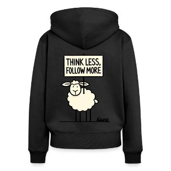 Protest Schaf: weniger denken, mehr folgen - Frauen Premium Bio Zip Hoodie - Schwarz - Hinten - Julia (174cm)